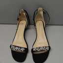 DearOnly Womens Low Kitten Heel Peep Open Toe Ankle Strap Sandals Rhinestone Crystal Buckle Office Summer Dress 1.4 Inches Heels Black 12 M US