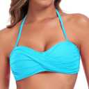 Ocean Blues Women's Sky Blue Strapless Swimsuits for Women Bandeau Bikini Top Tie Back Halter Bathing Suit Top Suit Top, (Size Small)