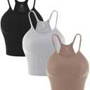 Sunzel Free to Be Tank, Crop Ribbed Tank Tops Seamless Racerback Camisoles No pad Camis Cropped Workout Gym Yoga, Size L/XL