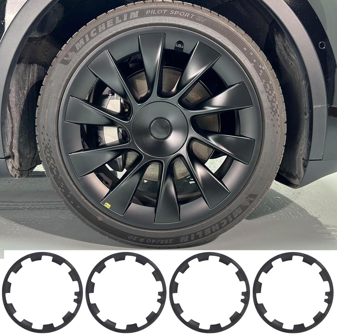 20 Inch Wheel Rim Protector Hubcaps for Tesla Model Y 2020-2024 Induction Wheels Rim Cover Tire Trim Rings Model Y Accessories(Matte Black)