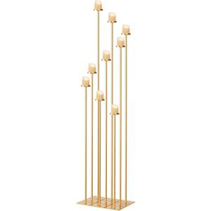 Floor Candelabra Tall 9 Arm Candle Holders for Wedding Centerpiece, 60" Black Metal Candlestick for Pillar Tealight Candles for Party Ceremony Aisle Reception (Gold)