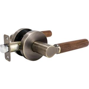 Walnut Wood Passage Door Lever, Keyless Function for Hallway and Closet Room Door Lock Zinc Alloy Base (1 Pack, Antique Brass, Passage)