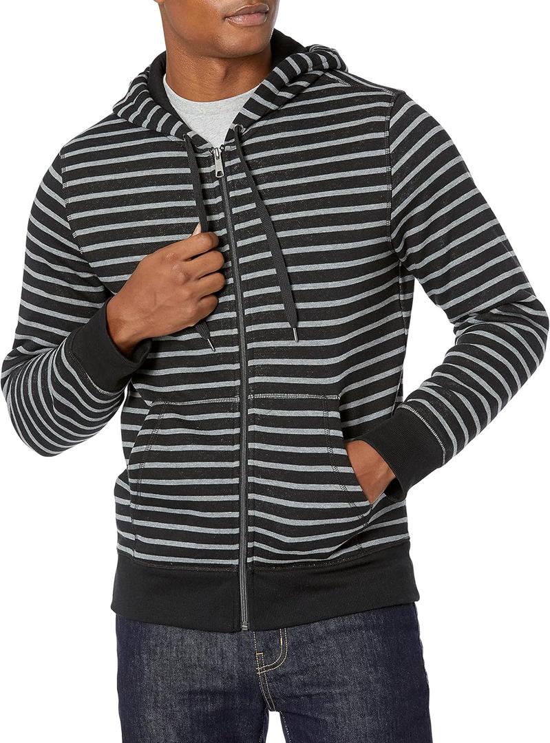 Amazon Essentials Men's Full-Zip Fleece Hoodie Sweatshirt (Black Grey Stripe) XL