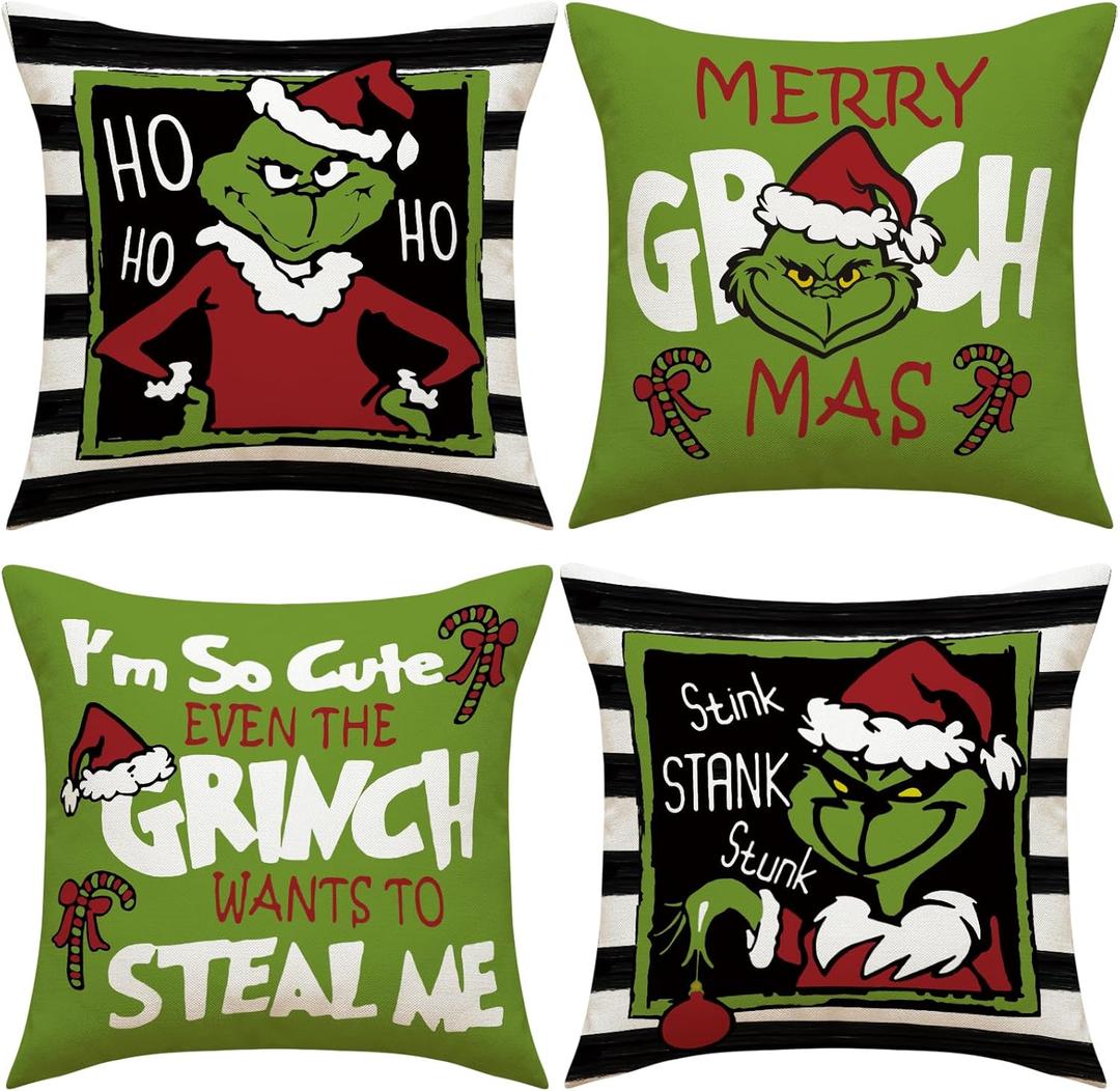Christmas Pillow Covers 18x18 Set of 4 Throw Pillows Farmhouse Decorations Cushion Case for Home Couch