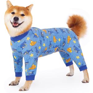 Recovery Suit for Dogs Full Zipper, Four-Legged Onesie Dog Recovery Suit After Surgery, Cute Soft Bodysuit Cone Alternative Male Female Dog Neuter Anti Licking Wounds, Ocean, Small