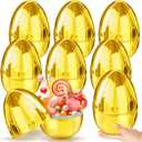 FLYSNK 6 Pcs Jumbo Golden Easter Eggs, 6 Inch Metallic Giant Plastic Gold Eggs Fillable for Easter Hunt Party Favor Easter Basket Stuffers Fillers Filling Treats Classroom Prize Supplies for Kids