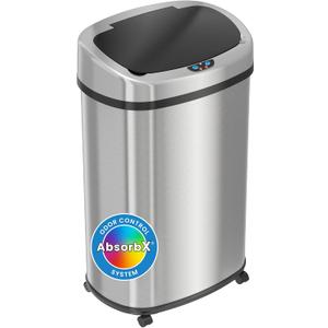 SensorCan 13 Gallon Sensor Trash Can with Wheels and AbsorbX Odor Control System, Stainless Steel, Oval Shape Automatic Kitchen and Office Garbage Bin (Powered by Battery or Optional AC Adapter) SensorCan 13 Gallon Sensor Trash Can with Wheels and AbsorbX Odor Control System, Stainless Steel, Oval Shape Automatic Kitchen and Office Garbage Bin (Powered by Battery or Optional AC Adapter)