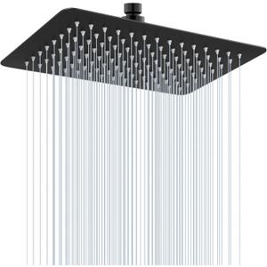 KINLIV 12 * 8 Inch Rectangle Rain Shower Head Black, All Metal Stainless Steel 304, Full Body Rainfall Shower with 112 Silicone Nozzles, High Flow Waterfall Showerheads