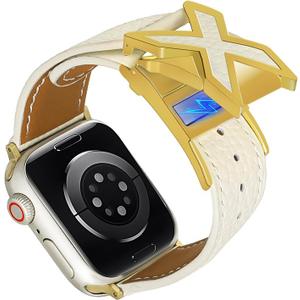 Leather Magnetic Watch Bands Compatible with Apple Watch 40mm 38mm 41mm, Dressy Strap With X-Shaped Buckle for Women Men iWatch Ultra 2/Ultra/SE/Series 10/9/8/7/6/5/4/3/2/1