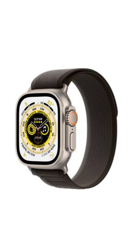 Apple Watch Ultra (GPS + Cellular) 49mm Titanium Case with Black/Gray Trail Loop - M/L - Titanium - (2022