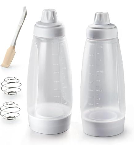 stochastic box 2 Packs of Pancake Batter Dispenser with Blender Balls, Equipped with Silicone Spatula Pancake Mixer Bottle, Kitchen Batter Squeezer Bottle Suitable for Cupcakes, Pancakes, and Muffins