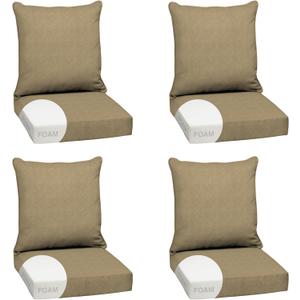 Arden Olefin Outdoor Foam Deep Seat Cushion Set (4-Pack), 24x24, Premium High-Density Foam, Never Flattens, Weather-Proof for Patio Chair Sofa Couch, Tan Hamilton
