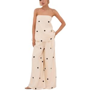 Women Polka Dot 2 Piece Outfits Spot Strapless Tube Top High Waist Wide Leg Pants Summer Lounge Set Women Polka Dot 2 Piece Outfits Spot Strapless Tube Top High Waist Wide Leg Pants Summer Lounge Set