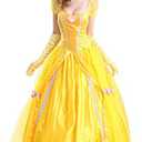 Qubskry Princess Beauty Costume for Women, Girl Princess Belle Dress up Ball Gown, Halloween Costume Adult XXL