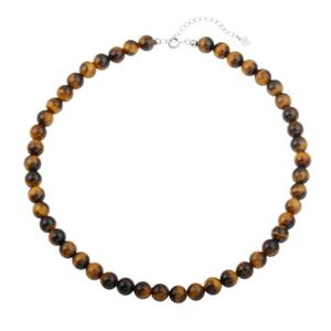 Natural Tiger Eye Gemstone Choker Necklace Sterling Silver 8MM Round Beads Strand Necklace for Women (8 MM //40+5 CM)
