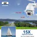 SV3C 4K PTZ WiFi Camera Outdoor 15X Optical Zoom, Wireless IP Security Camera 8MP, Auto Tracking, Floodlight Color Night Vision, 2-Way Audio, Metal Shell, RTSP, FTP, SD Card Record, Onvif Conformant