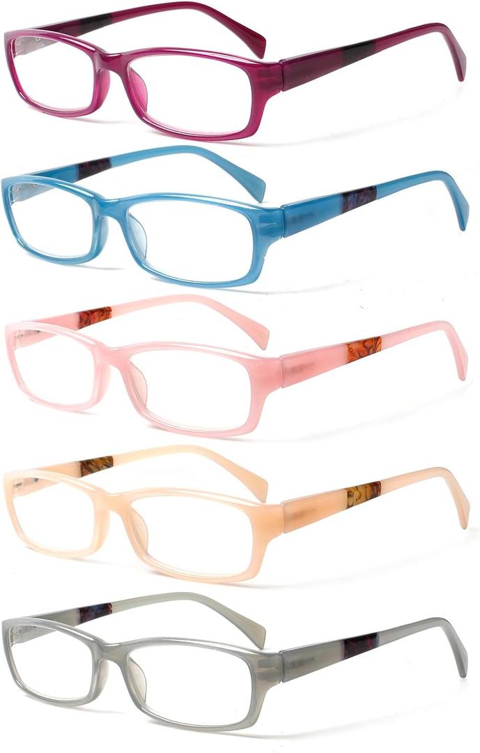 Kerecsen Reading Glasses 5 Pairs Fashion Ladies Readers Spring Hinge with Pattern Print Eyeglasses for Women (Mix Color -9, 1.75)
