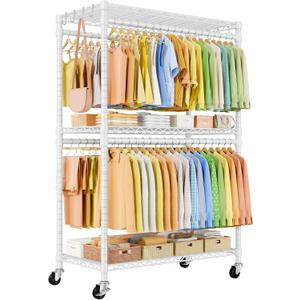 Rolling Clothes Rack, Clothing Racks for Hanging Clothes, White
P5 Plus Heavy Duty Garment Rack with Wheels, 3-Tier Shelves, Portable Closet Racks 45''W × 20.5''D × 80.5''H, Max Load 660Lbs