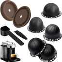 5PCS Reusable Coffee Vertuo Pods, Refillable Coffee Capsule,Compatible with Nespresso Vertuo Coffee Machine, with 2 Pcs Reusable Coffee Capsule Lid, Spoon and Brush (Black -230ML)