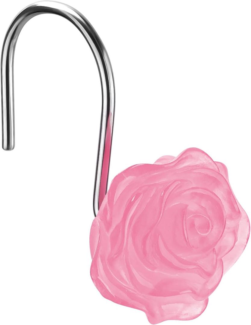 Pink Rose Shower Curtain Hooks Decorative Flowers Glow in The Dark Pretty Floral Themed Bathroom Decor