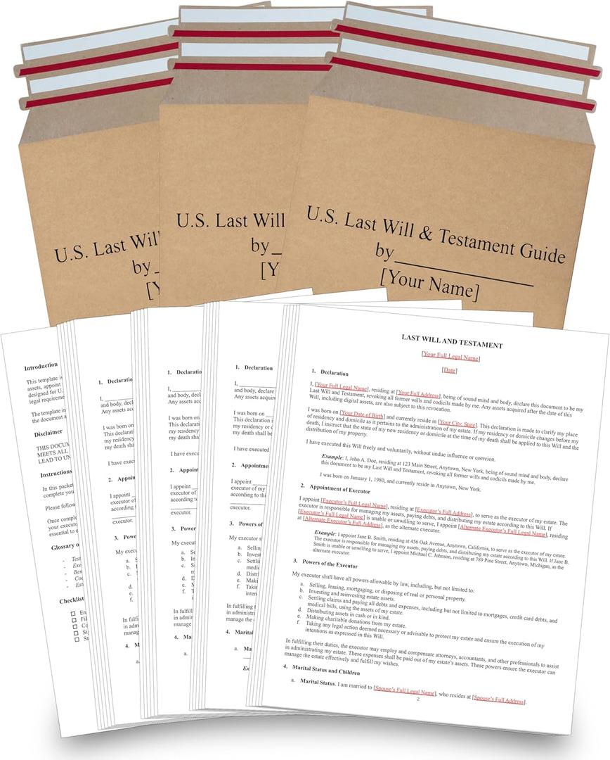 2026 Last Will and Testament Kit (3-Pack)  DIY Estate Planning Forms, Lawyer-Prepared Templates with Instructions & Security Envelopes  Valid in All 50 States