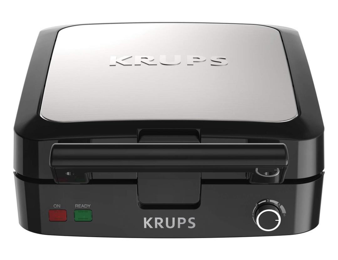KRUPS 4Slice Belgian Waffle Maker: Stainless Steel, 5 Browning Levels, Audible Ready Beep, Removable Plates, 1200W, Silver/Black, Large Waffle Maker Family Size, Great for Family Breakfasts
