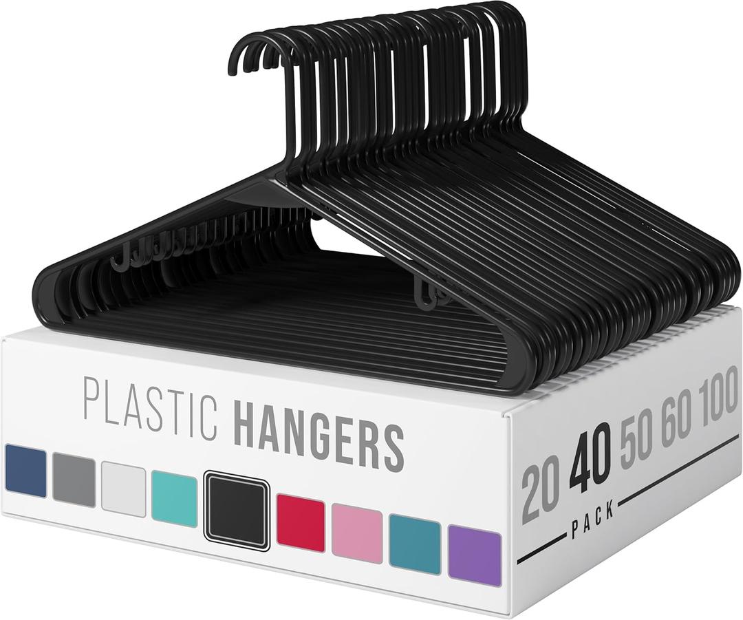 Clothes Hangers Plastic 40 Pack - Black Plastic Hangers - Makes The Perfect Coat Hanger and General Space Saving Clothes Hangers for Closet - Percheros Ganchos para Colgar Ropa Hangars Clothes Hangers Plastic 40 Pack - Black Plastic Hangers - Makes The Perfect Coat Hanger and General Space Saving Clothes Hangers for Closet - Percheros Ganchos para Colgar Ropa Hangars