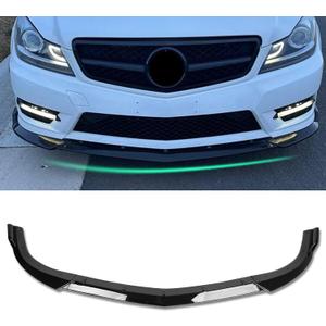 KHK Front Bumper Lip Spoiler for W204 C180 C200 C220 C250 C300 Sport Bumper 2012-2014,Glossy Black ABS Air Dam Front Splitter Body Kit Accessories