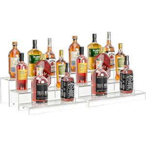 JUESHA 2 Pack Tiers Bar Shelves for Liquor Bottles, 15" Clear Acrylic Risers Display Racks Stands for Figures Pops Cupcake Perfume Collections (Clear)