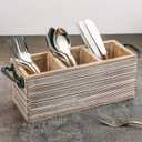 Wooden Cutlery Holder/Spoon Stand For Dining Table And Utensils Holder For Kitchen With 3 Sections, White