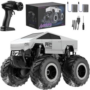 WayEee RC Truck Car Kids Toys for Ages 6+, Remote Control Car Waterproof Monster Truck, Amphibious 4WD All Terrain Off-Road Pickup, 1:16 Scale, 2.4GHZ Vehicles, Boys Christmas Kids Birthday Gift (Silver)