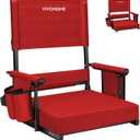 VIVOHOME Height Adjustable High Back Stadium Seat with Back Support and Cushion, Portable Bleacher Chair with Cup Holder and Shoulder Strap, Comfortable for Various Sports Events, Red