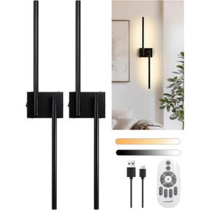 Battery Operated Wall Sconce, 30.7 in Wall Sconces Set of Two Battery Operated, 6000mAh Rechargeable Wall Sconces Battery with Remote, LED Wireless Wall Light for Living Room (Black) Battery Operated Wall Sconce, 30.7 in Wall Sconces Set of Two Battery Operated, 6000mAh Rechargeable Wall Sconces Battery with Remote, LED Wireless Wall Light for Living Room (Black)