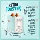 Nostalgia New and Improved Wide 2-Slice Toaster Perfect For Bread, English Muffins, Bagels, 5 Browning Levels, With Crumb Tray & Cord Storage, Aqua