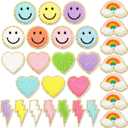 Jutom 28 Pcs Iron On Patches Colorful Sew Iron on Patch Chenille Embroidered Applique for Clothing Fabric Jackets Jeans Repair Decor Craft(Cute Style)