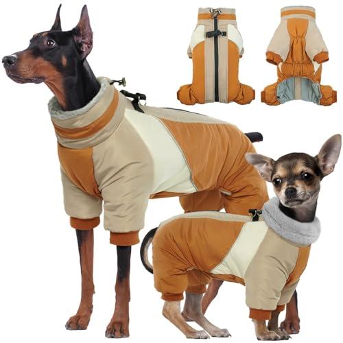 Kuoser Fullbody Dog Coat - Warm Winter Coat with Reflective Jacket & Built-in Harness for Small Dogs - Suitable for Yorkie, Bichon Frise, Shih Tzu (Brown S)