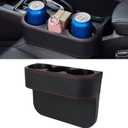 Car Cup Holder, Multifunctional Auto Drink Holder Gap Filler Storage Box, Leather Car Seat Organizer with Cup Holder, Universal Vehicle Front Seat Organizer for Bottle Phone (Black)