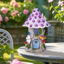 Fairy Garden House Outdoor Figurine Lights, Fairy Houses for Outside, Garden Statues Mushroom House, for Patio, Yard, Balcony Decoration, Outdoor Decorations Yard and Birthday Gifts for Mom Women