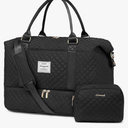 LOVEVOOK Travel Duffle Bag,Weekender Bags for Women with Shoe Compartment，Carry on Overnight Bag with Toiletry Bag,Gym Duffel Bag with Wet Pocket, Hospital Bags for Labor and Delivery Black 2 Pieces