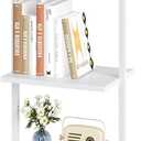 ELYKEN Ladder Shelf, White 5-Tier Wood Wall Mounted Bookshelf with Metal Frame, Modern Open Display Organizer Rack, Leaning Storage Shelves for Living Room, Bedroom, Home Office