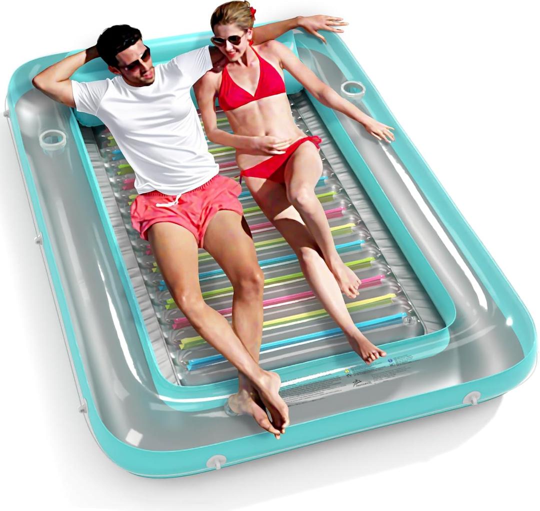 Inflatable Tanning Pool Lounger Float - Jasonwell 4 in 1 Sun Tan Tub Sunbathing Pool Lounge Raft Floatie Toys Water Filled Tanning Bed Mat Pad for Adult Blow Up Kiddie Pool Kids Ball Pit Pool (XL) (Green with Reflective Base)