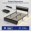 Queen Bed Frames with LED Lights and Charging Station, Platform Bed with Metal Slats, Wood Headboard with 2 Fabric Drawers and Storage Shelves, No Box Spring Needed