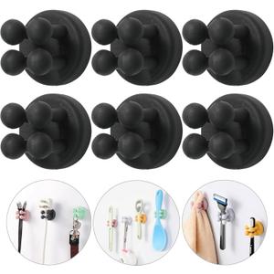 iBetterLife Razor Holder for Shower Wall - 6Pcs Self Adhesive Silicone Toothbrush Holders Wall Mounted Multi-function Cute Utility Hook for Hanging Towel for Bathroom Kitchen Living Room Office, Black