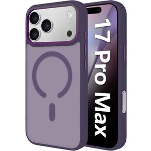 Magnetic for iPhone 17 Pro Max Case (Compatible with MagSafe) (Military Grade Drop Protection) Slim Translucent Matte Shockproof with Anti-Fingerprint Phone Case, Purple