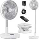 TriPole Oscillating Fan Portable Quiet Standing Fan with Remote, 12" Rechargeable Pedestal Fans for Bedroom Office, Foldable Battery Powered Travel Fans, Adjustable Height, 8H Timer, 6 Speeds, 44.4Wh (Pure White)
