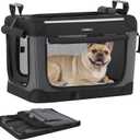 Feandrea Collapsible Dog Crate, 24-Inch Portable Dog Travel Crate for Small Dogs, Oxford Fabric Pet Carrier with 4 Mesh Doors, Handles, Storage Pocket, Water Bottle Holder, Ink Black UPDC016B01