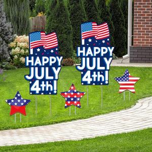 Independence Day Yard Signs, 4th of July, Memorial Day Outdoor Decorations of HAPPY JULY 4th and Stars, Patriotic Party Lawn Patio Sign with Stakes, Independence Day Party Decorations