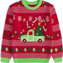 Curipeer Family Matching Cartoon Funny Christmas Sweater Cartoon Santa and Bear Christmas Sweater for Men Women (Red, S)