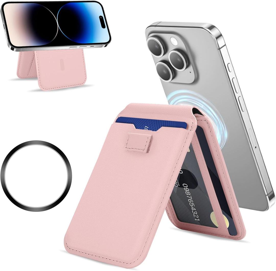 for MagSafe Wallet Stand, Multi-Slot,Compatible with iPhone Series, Super Strong Magnetism Strength, Slim, Features a Magnetic Ring, Compatible with Most Smartphones.Stylish Phone Wallet (Pink)