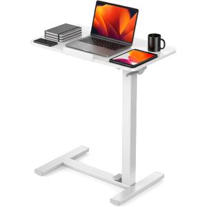 DUMOS Overbed Table with Wheels, Height-Adjustable Bedside Table, White, 27.55*15.75*42.52inch
